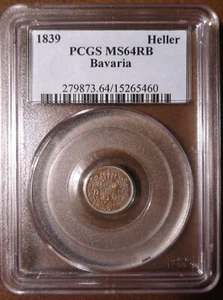1839 Germany German States Bavaria Heller PCGS MS64RB - Picture 1 of 4