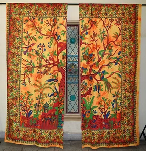 Indian Mandala Cotton Tree Of Life Hippie Tapestry Bohemian Door Window Curtains - Picture 1 of 3
