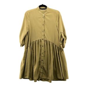 Zara Womens Shirt Dress Peplum Olive Green Roll Tab Sleeve Size XS