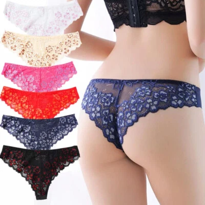 Paquete de 6 bragas para mujer ropa interior sexy calzoncillos encaje transparente tanga de bikini Foto 1 de 4