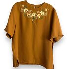 Bonworth Embroidered Blouse Womens Large Sienna Brown Boho Modest Casual Top NEW
