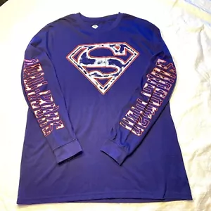 Superman LONG SLEEVE T Shirt Navy Blue DC Comics Super Hero Mens Size Large - Picture 1 of 5