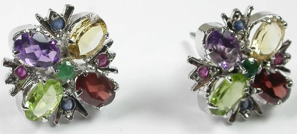 Sterling Silver Elegant Ruby Sapphire Emerald  Peridot Earrings Mother of Bride - Image 1 of 1