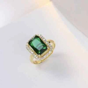 Awesome 18k Gold Plated Lab-Created Emerald with Zircon Open Ring - Picture 1 of 3