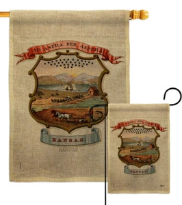 Coat of arms Kansas Burlap Garden Flag States Decorative Gift Yard Banner - Picture 1 of 19