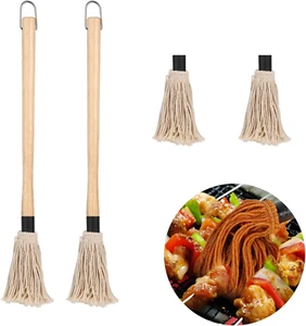 2Pcs Grill Basting Mops with 2Pcs Extra Brushes, 18 Inch Barbecue Mop Brush BBQ - Picture 1 of 7