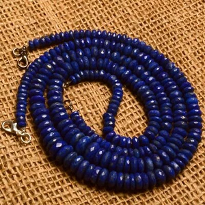 Natural Lapis Lazuli Gem 6 to 10 mm Size Faceted Rondelle Beads Necklace 17" - Picture 1 of 5
