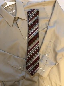 GEOFFREY BEENE Dress Shirt, Size Large 16, Men's Tan Shirt and IVY CREW Neck Tie - Picture 1 of 9