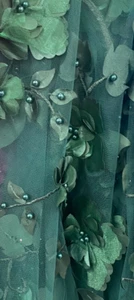 Hunter Verde 3D Floral Bordado Perlas Malla Encaje Tela Festoneada Por Yarda 54" con - Imagen 1 de 1