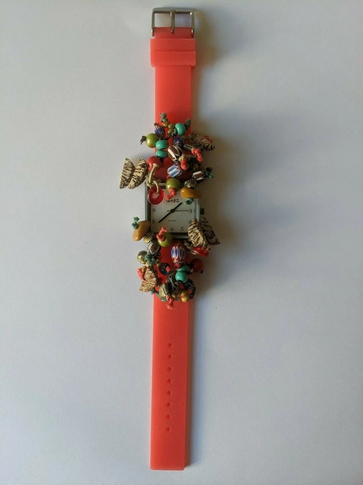 Fun and funky vintage Treska beaded watch with red band, pre-owned - Image 1 of 2