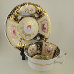 English Porcelain c1828 ALCOCK Flute Shape Cup & Saucer Rose Panel Pattern 654 - Picture 1 of 10