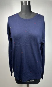 Sundry Women’s Size 1 Navy Wool Cashmere Embroidered  Pullover Sweater - Picture 1 of 13