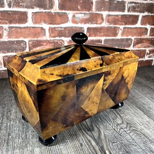 Tavola Regency Style Penshell Tea Caddy Box Ebony Tortoise Shell Look 12" - Picture 1 of 12