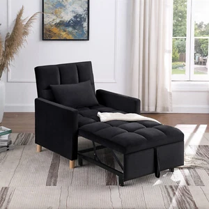 Convertible Sofa Bed Chair 3-in-1 Multi-Functional Folding Sleeper Sofa Black - Picture 1 of 13