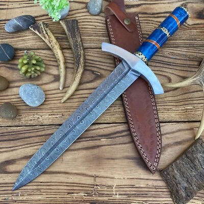 18" Handcrafted Battle Ready Short Sword Forged Damascus Steel Blade W/Sheath - Image 1 of 4