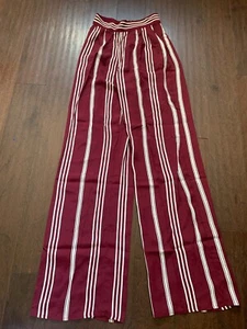 Flynn Skye Parker Pantalone Donna Borgogna Bianco Righe Rayon Taglia XS Nuovo con etichette - Foto 1 di 6