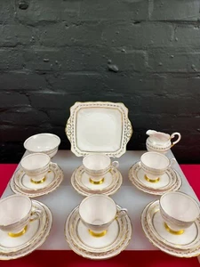 Tuscan Pink Gold Tea 21 Piece Tea Set Cups Saucer Plates Cake Jug and Sugar Set - Picture 1 of 10