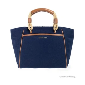 Michael Kors Talia Small Navy Cotton Canvas Tote Crossbody Purse - Picture 1 of 7