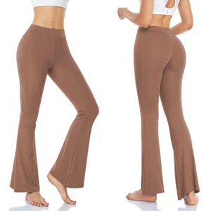  Black Flare Yoga Pants for Women Soft High Waist Bootcut Leggings Bootleg Pants - Picture 1 of 18