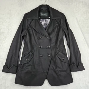 Guess Damen Schwarz Zweireiher 55% Wollmischung Cutaway Mantel Gr. L Neu ohne Etikett - Bild 1 von 18