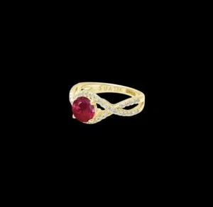 Natural Burma Ruby and Diamonds Solitaire Women Ring 18k Yellow Solid Gold - Picture 1 of 5