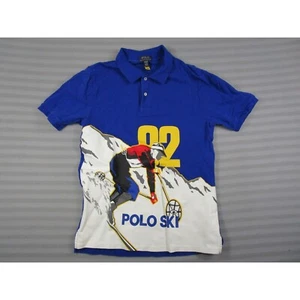 Polo Ralph Lauren Polo Shirt Kids XL Blue Ski 92 Retro Skier Graphics - Picture 1 of 8