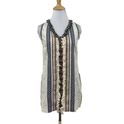 Camiseta sin mangas Artelier Nicole Miller para mujer P Petite bordada flecos borla con cordones Foto 1 de 4