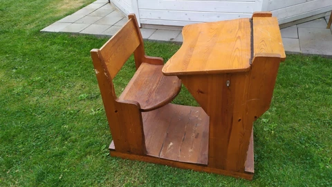 old  1930s. Swedish wooden handmade vintage school desk Cover