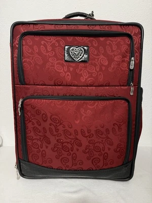 Brighton Rolling Suitcase Red Heart Canvas Luggage Black Leather Trim w/ Cover - Image 1 of 4
