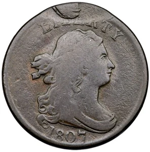 Moneda de medio centavo busto drapeado central doble golpeado C-1 R-1 1807 1/2 c - Imagen 1 de 2