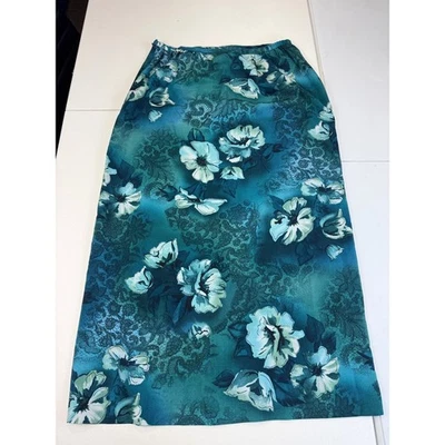 Saia Maxi Liz Baker Petite Teal Floral Romântica Cottagecorecore Vintage - Imagem 1 de 4