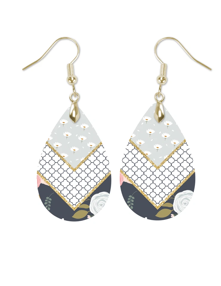 Pendientes de lágrima con estampado azul marino y gris orejas perforadas colgantes de 1,5 pulgadas Foto 1 de 1