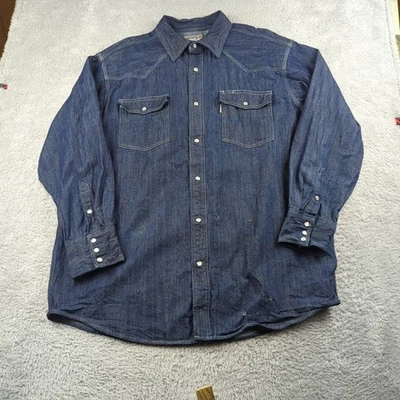 Camisa Carhartt Para Hombres 2XL Azul Denim Perla A Presión Vaquero Occidental Ropa de Trabajo Envejecida Foto 1 de 4
