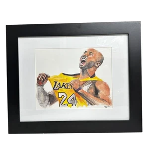 Kobe Bryant 24 Lakers Aquarell Druck signiert Megan Kneobel 2020 Passepartout gerahmt - Bild 1 von 9