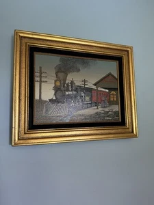Evanston Central Station Painting, H. Hargrove Oil Painting Serigraph W/Frame - Picture 1 of 12