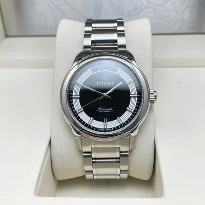 Titoni Airmaster 93933 Men's Watch Auto 39mm Black Dial Date Day - Image 1 of 4