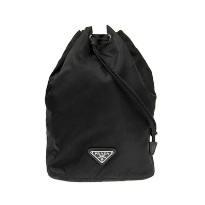 New Prada Black Tessuto Nylon Triangle Logo Drawstring Bucket Bag - Image 1 of 4