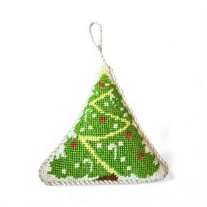 VTG Handmade Cross-Stitch Christmas Tree Ornament Holiday Decor Collectible - Picture 1 of 3