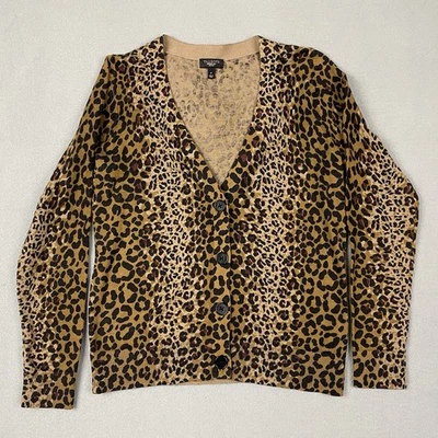 Cárdigan Talbots Marrón Estampado Leopardo Abotonado Cuello Pequeño Para Mujer S Lana Algodón Foto 1 de 4