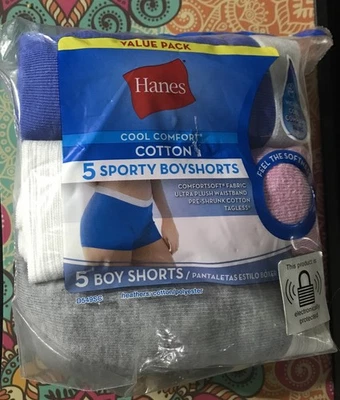 Paquete de 5 pantalones cortos deportivos para mujer HANES frescos cómodos algodón suave talla 5/S Foto 1 de 2