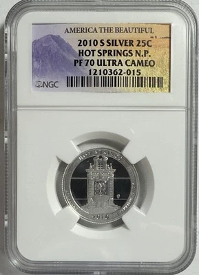 2010-S ATB HOT SPRINGS Silver Quarter NGC PF70 Ultra Cameo - Image 1 of 4
