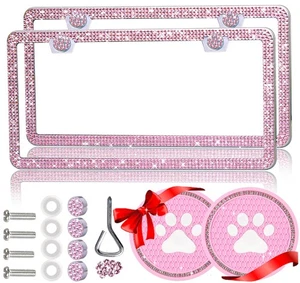 Pink Bling License Plate Frames for Women 2 Pack Rhinestone Glitter Sparkly D... - Bild 1 von 9