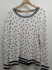 J Crew Lightweight Sweater White W/ Pineapples Sz XL , Style L3524 *Flaw - Picture 1 of 7