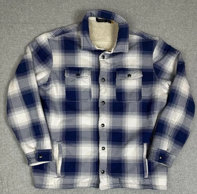 Polo Ralph Lauren Shirt Jacket Mens 2XL Blue White Plaid Sherpa Lined Snap Front - Image 1 of 4