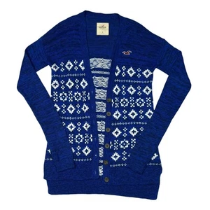 Hollister Aztec Geometric Layering Cardigan Sweater Y2K Blue White S Small - Picture 1 of 6