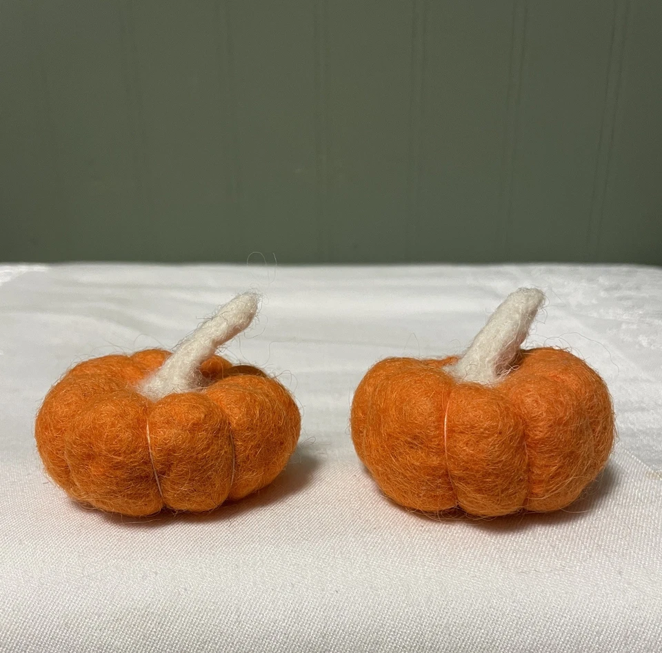 2 Rustic Pumpkins Farmhouse Thanksgiving Needle felted wool Handmade US - Image 1 of 3