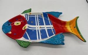 FORESIDE handbemalte Keramik Fisch Servierschale Platten 14” & 9” schönes Set - Bild 1 von 19