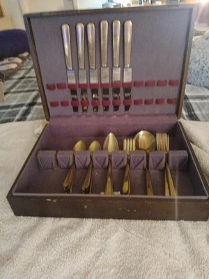 Dirilyte Gold Color Flatware Service for 8 Goldware 45 Pieces Ladle Spreader - Image 1 of 4