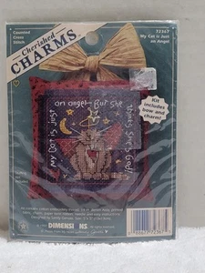VINTAGE DIMENSIONS CHERISHED CHARMS *MY CAT IS AN ANGEL* CROSS STITCH KIT #72367 - Picture 1 of 4