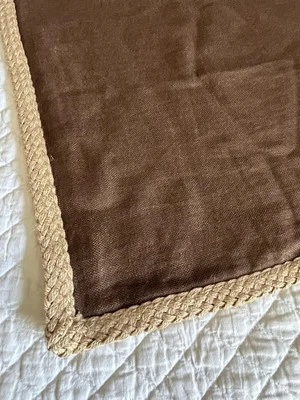 Pottery Barn Linen Pillow Cover Dark Brown Braided Jute Trim 20" x 20" - Image 1 of 4